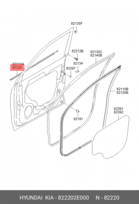 Уплотнитель стекла двери 822202E000 HYUNDAI KIA