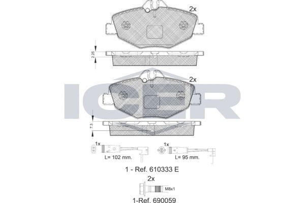 Комплект тормозных колодок, диско 181527701 ICER