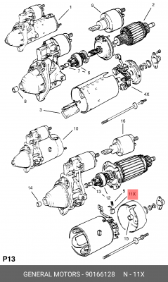 Угольная щетка, стартер 90166128 GENERAL MOTORS