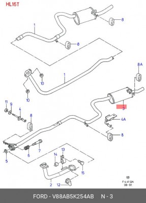 Глушитель - задняя часть системы ОГ V88AB-5K254-AB FORD