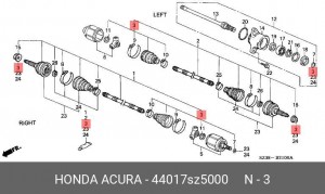 Комплект пылника, приводной вал 44017SZ5000 HONDA