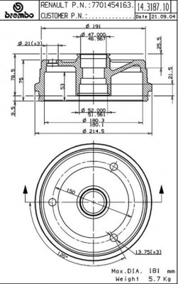 Тормозной барабан 14.3187.10 BREMBO