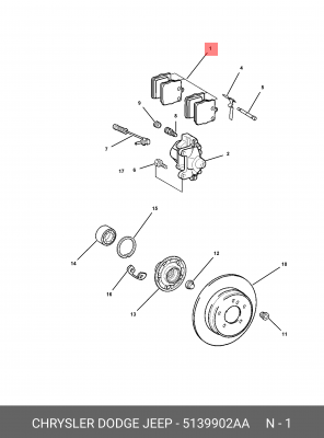Комплект тормозных колодок, диско 5139902AA CHRYSLER