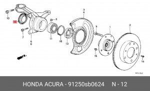 Комплект подшипника ступицы колеса 91250SB0624 HONDA
