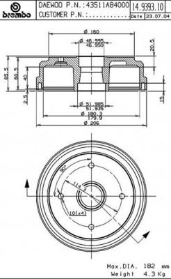 Тормозной барабан 14.9393.10 BREMBO