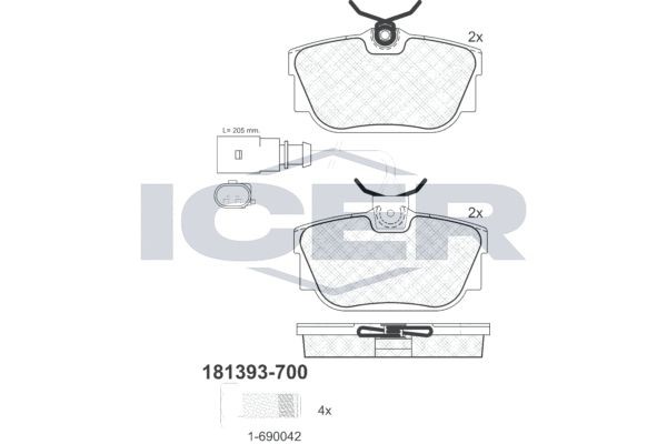 Комплект тормозных колодок, диско 181393700 ICER