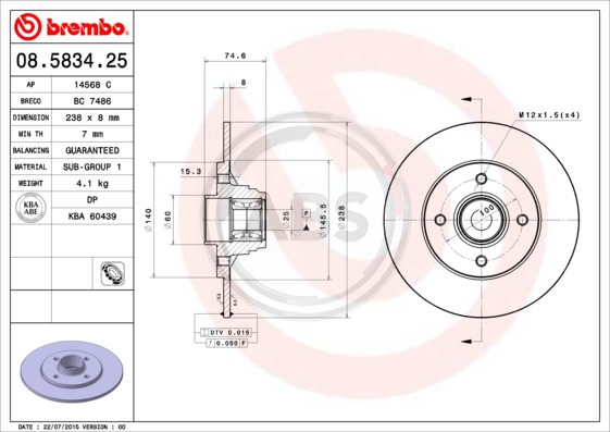 Тормозной диск 08.5834.20 BREMBO