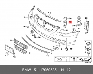Кронштейн крепления форсунки омывателя фары 51 11 7 060 585 BMW