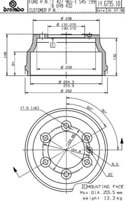 Тормозной барабан 14.6795.10 BREMBO