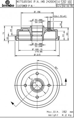 Тормозной барабан 14.5397.10 BREMBO