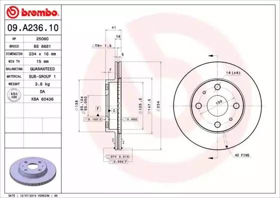 Тормозной диск 09A23610 BREMBO