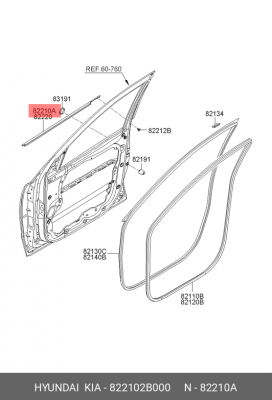 Уплотнитель стекла двери 822102B000 HYUNDAI KIA