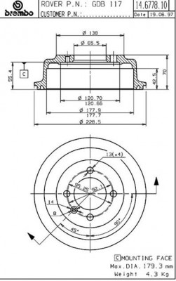 Тормозной барабан 14.6778.10 BREMBO
