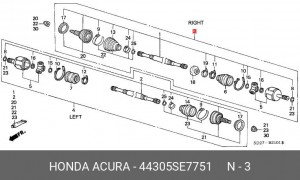Вал привода колеса в сборе с ШРУСами 44305SE7751 HONDA