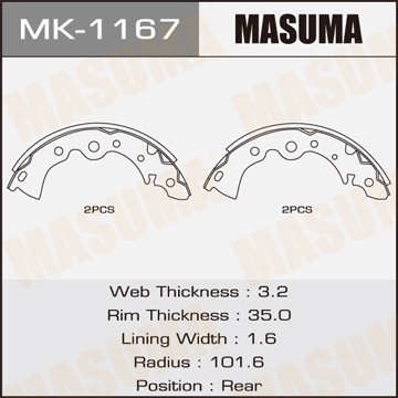 Колодки тормозные барабанные MK1167 MASUMA