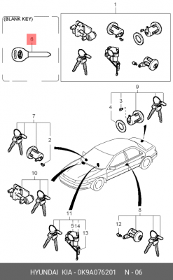 Заготовка ключа 0K9A076201 HYUNDAI KIA