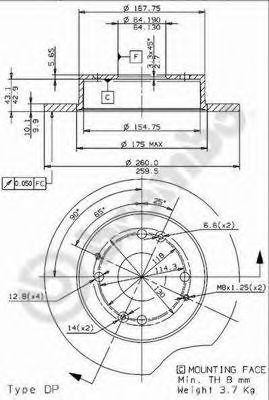 Тормозной диск 08.9603.10 BREMBO
