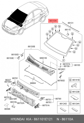 Стекло ветровое 861101E121 HYUNDAI KIA