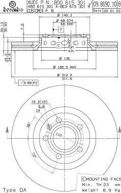 Тормозной диск 09.8690.11 BREMBO