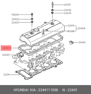Прокладка, крышка головки цилиндра 2244111000 HYUNDAI KIA