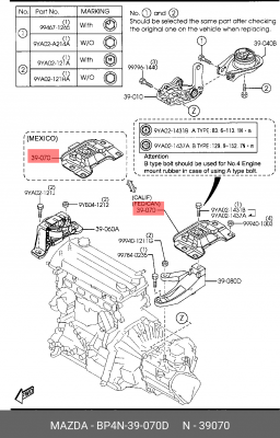Подушка двигателя BP4N-39-070D MAZDA