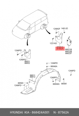 Брызговик 868424A001 HYUNDAI KIA