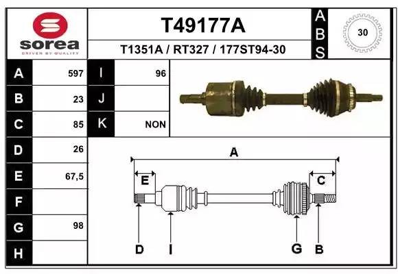 Вал привода колеса в сборе с ШРУСами T49177A EAI