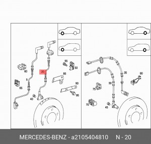 Датчик, частота вращения колеса A 210 540 48 10 MERCEDES BENZ