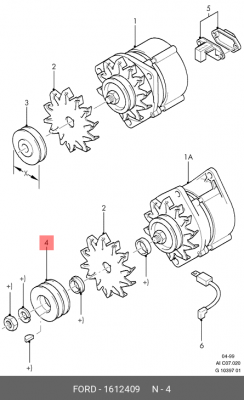 Ременный шкив, генератор 1612409 FORD