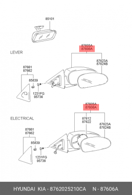 Наружное зеркало 8762025210CA HYUNDAI KIA