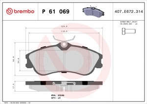 Комплект тормозных колодок, диско P61069 BREMBO