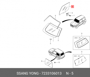 Стекло двери 7233106013 SSANG YONG
