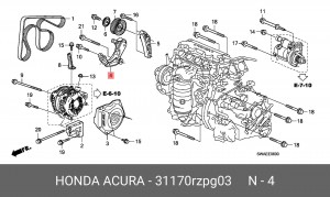 Натяжитель ремня приводного в сборе 31170-RZP-G03 HONDA