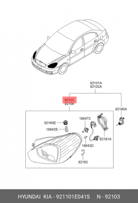 Фара головного света 921101E041S HYUNDAI KIA