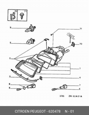 Основная фара 6204 78 CITROEN PEUGEOT