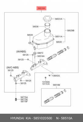 Главный тормозной цилиндр 585102D500 HYUNDAI KIA