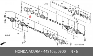 Шарнирный комплект, приводной вал 44310SP0900 HONDA
