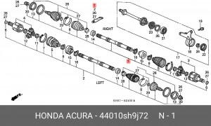 Вал привода колеса в сборе с ШРУСами 44010SH9J72 HONDA