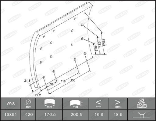 Комплект тормозных башмаков, барабанные тормоза 1989018506016166 BERAL