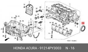 Уплотняющее кольцо, коленчатый вал 91214PY3003 HONDA