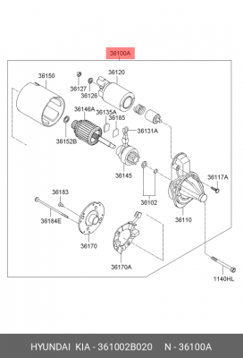 Стартер 361002B020 HYUNDAI KIA