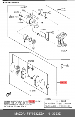 Колодки тормозные дисковые F1Y93323ZA MAZDA