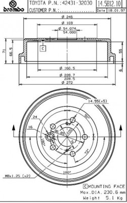 Тормозной барабан 14.5812.10 BREMBO
