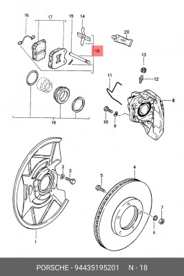 Комплектующие, колодки дискового тормоза 94435195201 PORSCHE