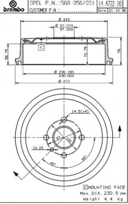 Тормозной барабан 14.4722.10 BREMBO
