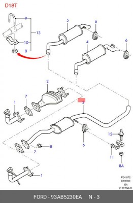 Резонатор - средняя часть системы ОГ 93AB5230EA FORD
