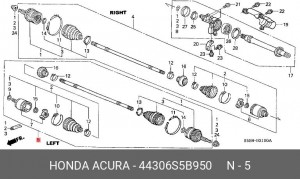 Вал привода колеса в сборе с ШРУСами 44306S5B950 HONDA