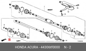Вал привода колеса в сборе с ШРУСами 44306TF0000 HONDA