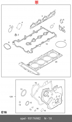 Комплект прокладок, головка цилиндра 93176982 GENERAL MOTORS