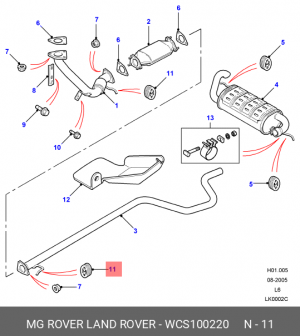 Кронштейн, система выпуска ОГ WCS100220 MG ROVER LAND ROVER